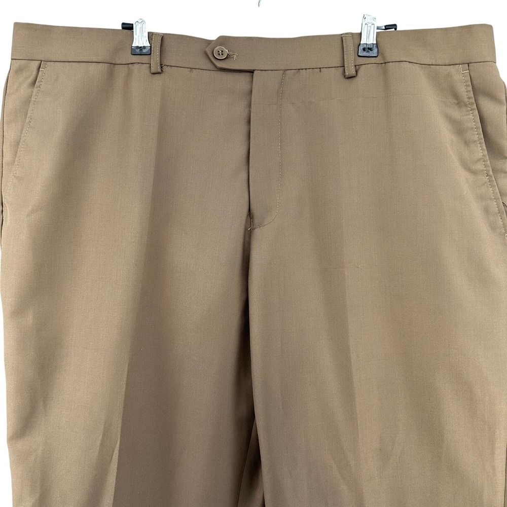 IL PUNTO Tan Dress Pants Mens 40x25 Rayon Poly Flat Front Cuffed Short Inseam